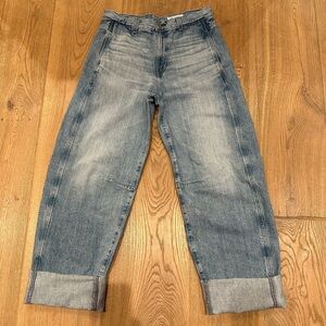 AG Adriano Goldschmied Mercer Cuffed Hi Rise Barrel Light Blue Jeans